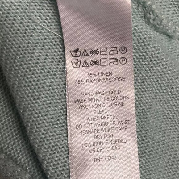 Tahari Linen Blend Sweater M Green Raglan Dolman Sleeve Boxy Summer Light - Picture 6 of 6